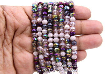 Multi Color Purple Crystal Beads, Lavender White Faceted AB Rondelle Beads BS #259, sizes 5 x 6 mm